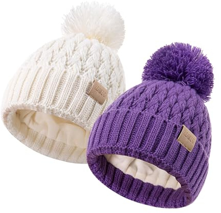 XOMZG Baby Beanie Hats with 2-Pack,Warm Winter Hats for Boys and Girls,Infant Fleece Lined Toddler Baby Hats for 0-36 Month
