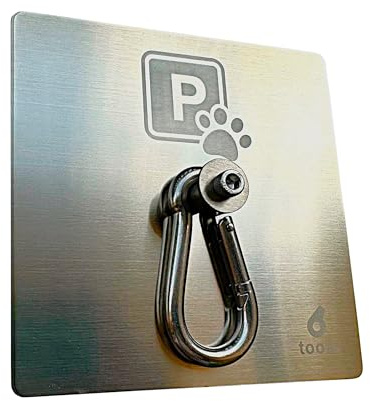 toots - Aparca Perros de Acero Inoxidable de Pared (15x15cm) con Cartel Parking Pet para Entrada de Tienda, estético y Funcional, estacionamiento canino con Gancho para amarrar Mascotas.