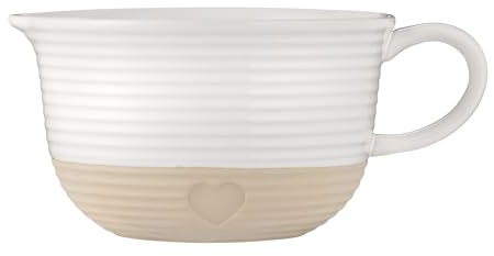 Mason Cash Rustic Charm Batter Bowl 2L Stoneware with Debossed Heart Motif, Pouring Lip & Sturdy Handle for Easy Mixing Chip-Resistant