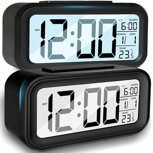 Retoo Digital Wecker mit Temperaturanzeige und Große LED Display, Tischuhr für Schlafzimmer mit Datum, Batteriebetrieben, Elektronischer Wecker mit Nachtlicht für Kinder, Erwachsene, Schwarz