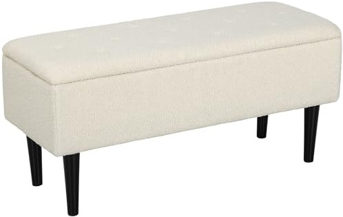 HOMCOM 57L Storage Ottoman, End of Bed Bench with Wooden Legs, Fabric Footstool for Living Room, Bedroom, 95 x 38 x 45cm, Cream White