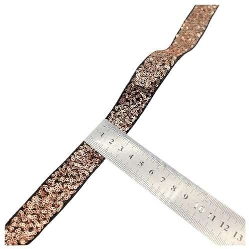 Rockreyoa 10 Yards Pailletten Bänder Glitzer-Paillettenbesatz Dekoration Band Flache Glitzerband Borten Elastischer Spitzenbesatz Stoff Ribbon Trim Spitzenband Breites Band Stoffbesatz Braun 20mm