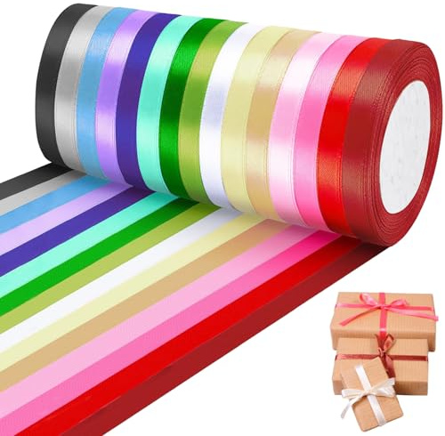 Druuzyl 15 Farben Satinband Set 22m x 10mm - Hochwertiges Polyester Geschenkband für Basteln, Verpackung & Hochzeitsdekoration, Ideal für Schleifen, Handwerk & DIY-Projekte