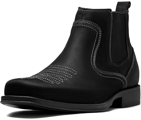 ArcBrothers Cowboy Boots for Men Square Toe - Premium Leather Ankle Western Boots Chelsea Slip On Retro Style Ultimate Comfort & Durability