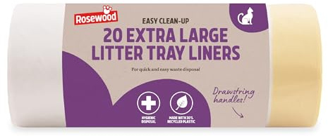 Rosewood Extra-Large Litter Tray Liners - Roll of 20 Cat Litter Box Liners with Drawstring Handles - Easy Clean-Up, Fits Most Large Trays, Mess-Free Pet Waste Disposal