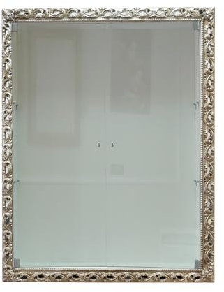Vetrina classica sospesa parete attrezzata con ante in vetro in stile Barocco cornice traforata portabottiglie su misura VTGM224AB 60 x 90 cm