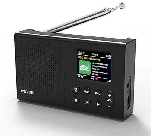 WOVTE DAB Portable Digital Radio Rechargeable Battery or Mains Powered Small FM Radio with Bluetooth Alarm Clock Sleep Timer (Black (Upgraded Colour Display))