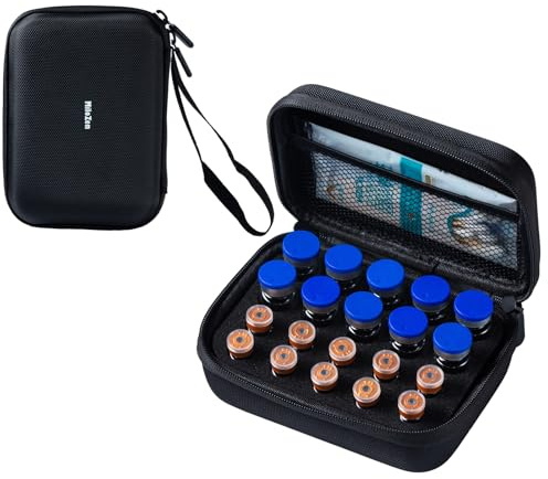 MiloZen Peptide Case for Fridge, 20 Vials Holder, Fits 1ml 3ml 5ml 10ml Vials Storage, Not Fit Tall 10ml Vial,Diabetes Medication Organizer with Strap, Case Only, Black