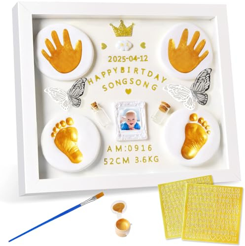 Juego de huellas de manos y huellas de bebé marco de fotos DIY para bebé, regalos de recuerdo personalizados para niñas, nacimiento, baby shower