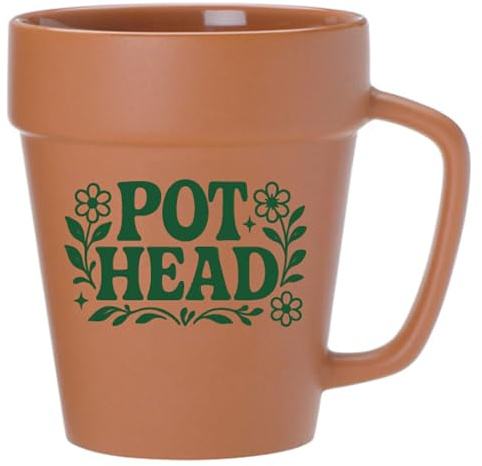 Pot Head Plant Lover Mug 14oz Terra Cotta Flower Pot - Ceramic Gardening Coffee Cup - Dishwasher Safe Gift for Women, Mom, Teacher, Gardener - Birthday, Mother’s Day