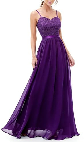 DRESSTELLS Lace Chiffon Wedding Dresses for Women UK, Spaghetti Strap Maxi Elegant Bridesmaid Evening Ladies Dress