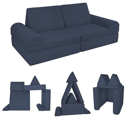 POKAR Divano Modulare per Bambini in Velluto Corduroy | Divano Bambini Trasformabile in Schiuma | Divano da Gioco per Cameretta Bambini | Certificato Oeko-TEX 100 | Cielo Notturno
