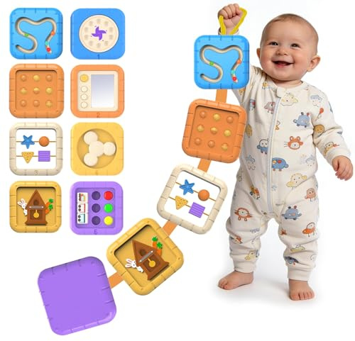 JOYVOVO Busy Board - Babyleksak 1 år, 8 i 1 Montessori Sensorisk babyleksaker 18 månader, flicka, pojke, pedagogisk gåva, motorik, aktivitetskub, spel för barn, år, födelsedag, julklapp
