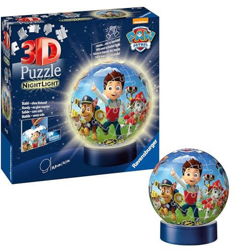 Ravensburger 3D Puzzle 11842 - Nachtlicht Puzzle-Ball Paw Patrol - ab 6 Jahren, LED Nachttischlampe mit Klatsch-Schalter
