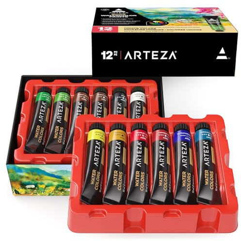 ARTEZA Set di Colori ad Acquerello, 12 Colori, 12 ml, Set per Pittura ad Acqua