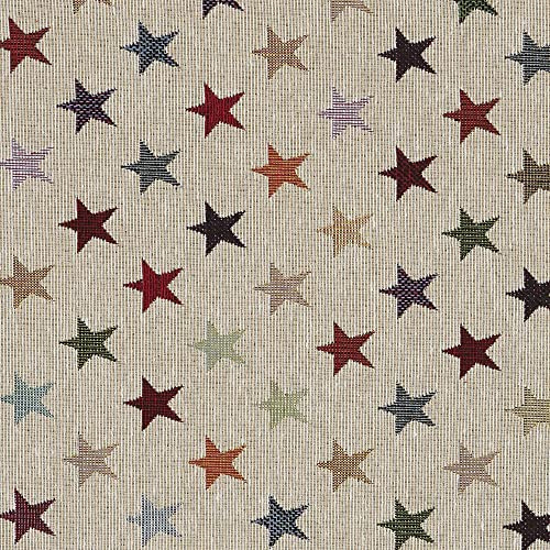 Kt KILOtela - Klädsel tyg – Jacquard Gobelin – bomull och polyester – 280 cm bred – till halv meter | stjärnor – beige, flerfärgad