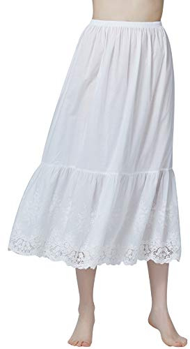 BEAUTELICATE Enaguas para Vestidos Larga 100% Algodón Combinacion Interior Mujer con Encaje Antiestática Combinación para Vestidos Falda Marfil Beige (Encaje Alencon-Marfil-85cm,XL)