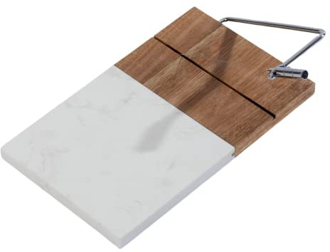 Homiu Marble Bamboo Cheese Board With Wire Cutter | Gift Set | Slicer for Block Cheese | Ideal for Birthday Christmas Gifts Parties