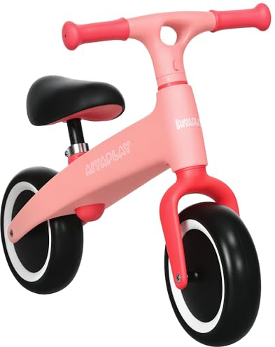 AIYAPLAY Baby Balance Bike Children Bike Without Pedals w/Adjustable Seat, 19 cm Wide Wheels, for Toddlers, Ages 1.5-3 Years up to 25kg - Pink