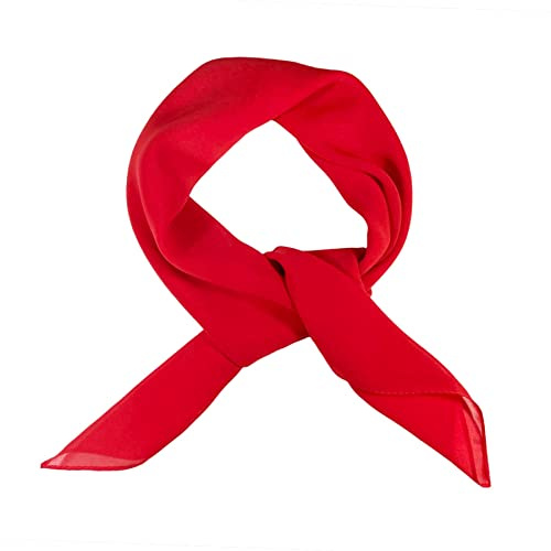 WESTEND CHOICE Square Chiffon Scarves Women Plain Neck Scarf 50s Retro lightweight Bandana Wrap Square women's scarves 65 x 65 cm (Red)