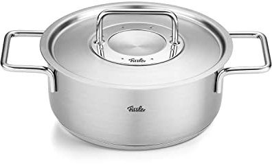 Fissler Pure Collection/Edelstahl-Bratentopf (Ø 24 cm, 3,9L) Töpfe inkl. Metall-Deckel, Innen-Skalierung – Induktion