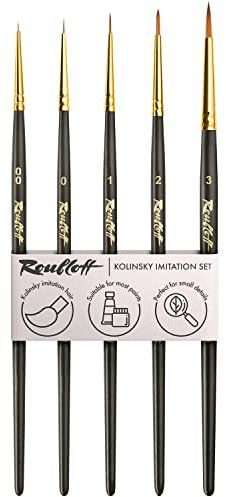 Roubloff Professionelles Kolinsky Rotmarder Imitation Pinselset | 5 runde Synthetikpinsel in den Größen 00 0 1 2 3 | Für Acryl-, Aquarell-, Gouache- und Ölfarben