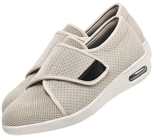 POFH Pantofole per Anziani Donna Scarpa Donna con Hook & Loop Scarpe Ginnastica a Strappo per diabetici con Chiusura in Hook & Loop Scarpa Ortopedica Piatte comode Sportive(Beige,41 EU)