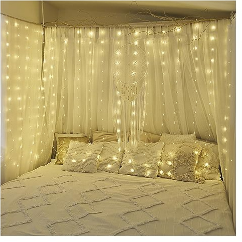 EMOS LED-ljusgardin, 240 LED-ljusslingor, 1,7 m lång + 3 m strömkabel, 8 belysningslägen, för fest, jul, varmvit, IP44, för inomhusbruk och