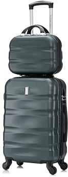 CELIMS Handbagage, lätt handbagage med hårt ABS-skal och integrerat lås, gRÖN, Cabin + Beauty Case