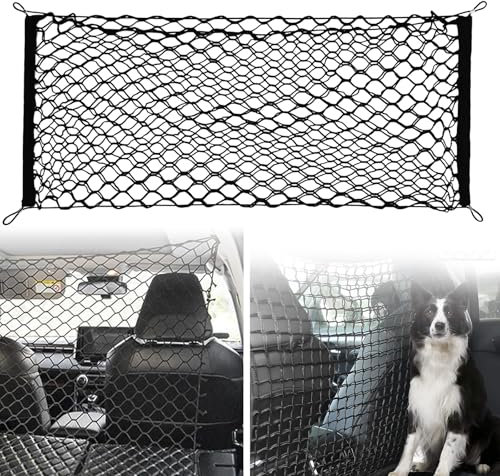 Schutzgitter Auto Barriere Trennnetz: Hundegitter Auto Hundeschutzgitter aus Polypropylen mit 4 Haken, Elastizität Hundegitter für den Kofferraum Doppelschicht Trenngitter Kofferraum Hund 120x90cm