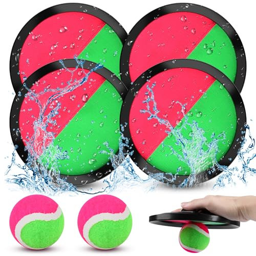 Dncvb 6Stk Klettballspiel für Kinder Set mit 4 Schläger und 2 Klettball, Klettball Strandspielzeug Wurfspiele für Draußen Kinder Wasserdicht Outdoor Garten Spielzeug für Party, Garten, Innen und Außen