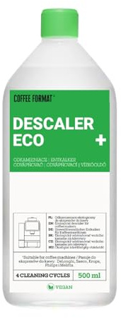 Coffee Format Eco Descaler+ 500ml Natural Entkalker für Kaffeevollautomat Konzentrat für Kaffeemaschinen Universal Kalklöser für 4 Reinigungszyklen kompatibel mit DeLonghi, Saeco, Krups, Philips usw.