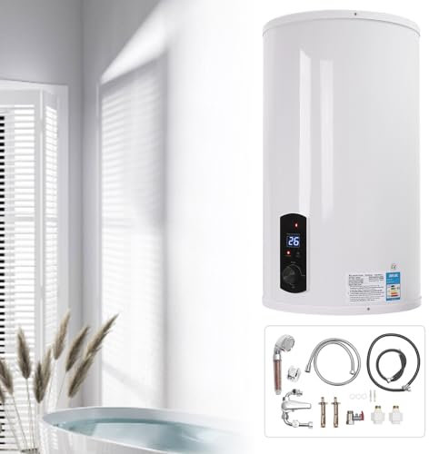 Scaldacqua elettrica 2 KW scaldabagno elettrico digitale verticale con doccetta con schermo LED per cucina, bagno e roulotte (120 L)