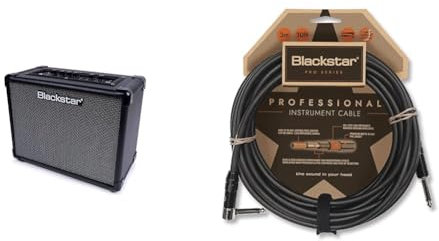 Blackstar ID Core 20 Electric Guitar Combo Amplifier with Built In Effects/Tuner and Line In & Pro Series 3 m (10 ft) instrument cable ¼” straight connector to ¼” angled connector