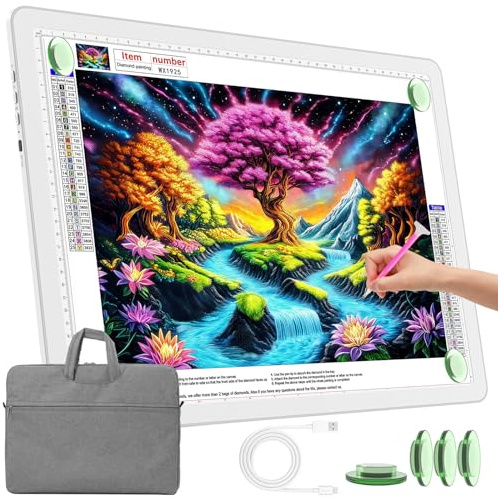 TOHETO Tavolo luminoso A3 con tasca per pittura con diamanti, scatola ricaricabile per disegnare, pad luce LED ricaricabile, piastra luminosa senza fili (bianco)