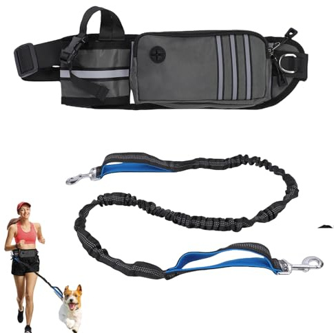 Guinzaglio da jogging per cani, riflettente, per cani, con cintura addominale, cintura regolabile e anti-stress, a mani libere, per jogging, corsa, escursionismo