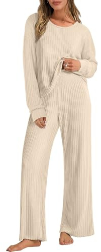 Yutdeng Tuta Donna Invernale Sportiva in Maglia 2 Pezzi Completi a Maniche Lunghe Maglia Girocollo con Pantaloni Larghi Elasticizzati Casual Elegante Tute Donna Ginnastica per Jogging Casa Palestra