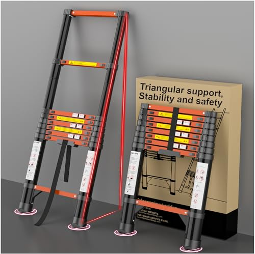 Telescoping Ladder Extension Telescopic Collapsible - 8.5 FT Rv Telescope Foldable Extendable Tall Compact Aluminum Ladders - for House Roof Travel Trailers Adjustable Retractable - 330lbs Capacity