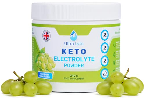 Ultra Lyte Keto Powder 240g – Fresh Green Grape Electrolyte Mix – 0 Carbs, 30 Servings – Potassium, Magnesium, Sodium – Sugar-Free, Fasting & Keto Friendly