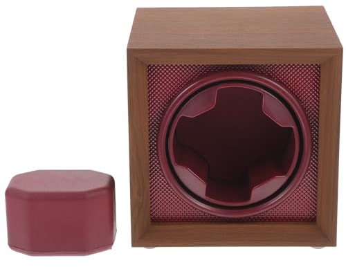 Healeved Caja Enrolladora de Relojes Automáticos de Madera Negra, Soporte Giratorio Mecánico Motor Silencioso, Panel Interior Rojo Burdeos, Ajustable 3 Niveles, Estuche Compacto