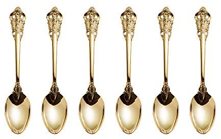 ZFQ 6-Piece 18/10 Stainless Steel Dessert Spoons, Medium Size 7.09 Inches, Mirror Polishing, Dishwasher Safety, Golden Color