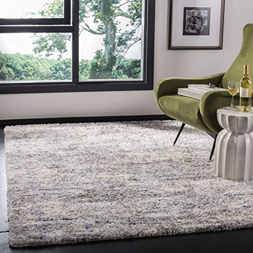 SAFAVIEH Zottelig Teppich für Wohnzimmer, Esszimmer, Schlafzimmer - Berber Shag Collection, Kurzer Flor, Grau und Creme, 183 X 274 cm