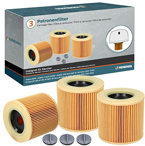 Kenekos - 3x filtros de cartucho para aspiradoras Kärcher WD2, WD3, WD3 Premium, MV3, Serie A, Serie K, SE 4001, SE 4002, como 6.414-552.0, 6.414-772.0, 6.414-547.0