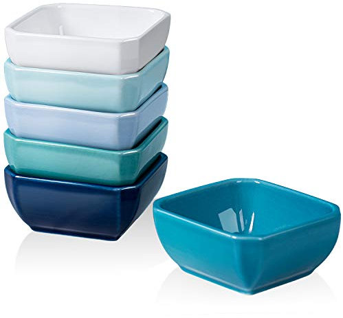 Delling Square Porcelain Ramekins - Set of 6 Colorful, Oven Safe for Creme Brulee & Souffle