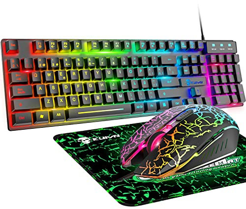 Set Tastiera e Mouse da Gioco RGB Retroilluminato USB Con 6 Colori Arcobaleno - Mouse Ottico a 6 Tasti + Cuscinetti Gratuiti