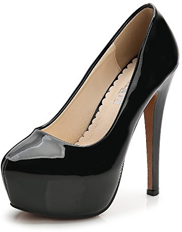 OCHENTA Women's Round Toe Stiletto Heel Dress Platform Shoes PU Black CN Size 43 - UK 9