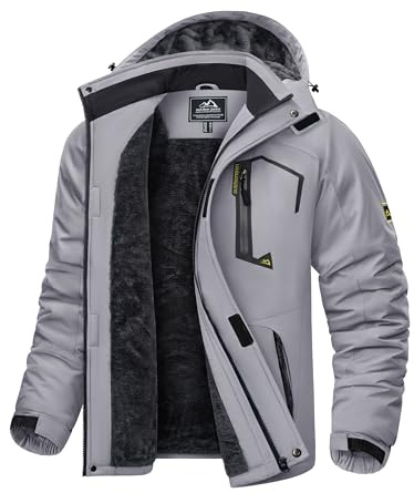 KEFITEVD Herren Winterjacke Gefüttert Wasserdicht Outdoorjacke Thermo Jacke Allwetterjacke Männer Winter Jacke Warme Regenjacke Windbreaker Hellgrau L