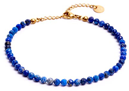 BERGERLIN Lapislazuli Fußkette dunkel blau - facettiertes, blaues Fußkettchen - Gold - XS-S