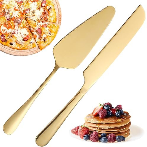 Bakiauli Set di Taglia Torta, Server per Torta Coltello per Torta in Acciaio Inossidabile per la Cucina Feste Giornaliere Matrimoni (Oro)