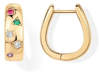 PAVOI 14K Yellow Gold Plated 925 Sterling Silver Posts Chunky Huggie Earrings for Women | Multi-Colored Cubic Zirconia Statement Hoop Earrings